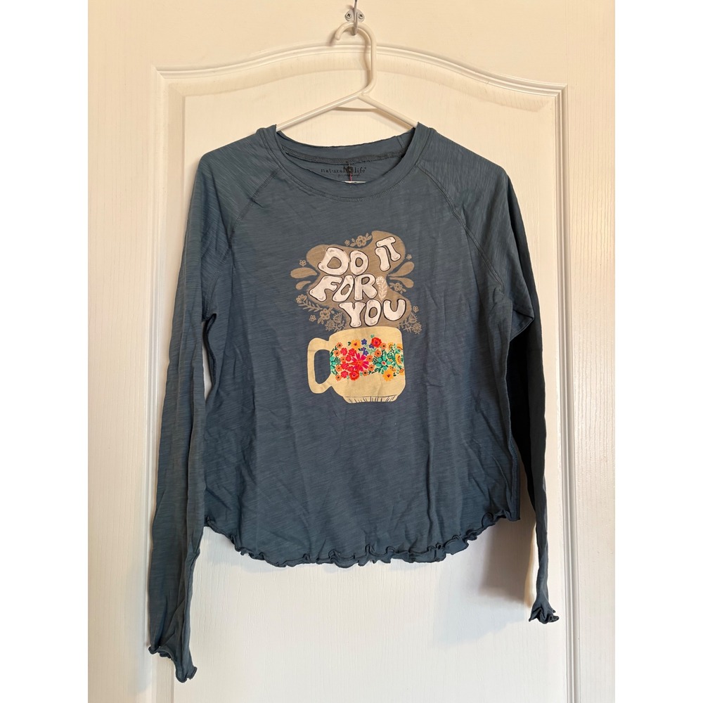 Natural Life Graphic Tee Womens M Blue NEW Lettuce Hem Do It For You Cotton Top